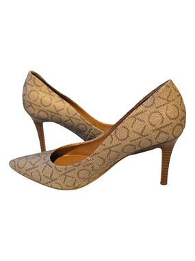 Calvin Klein Beige/Brown Monogram Pointed Toe Heels